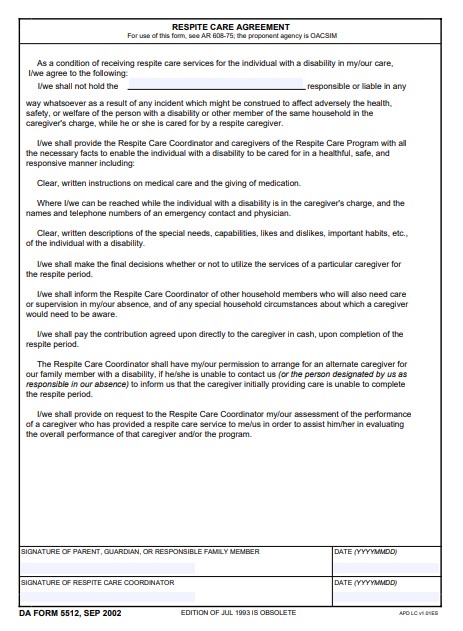 DA Form 5512 form preview