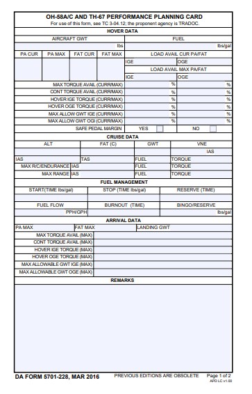 DA Form 5701-228 form preview