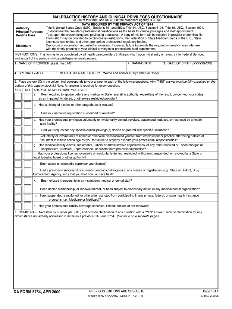 DA Form 5754 form preview