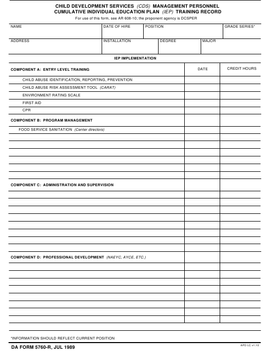 DA Form 5760-R form preview