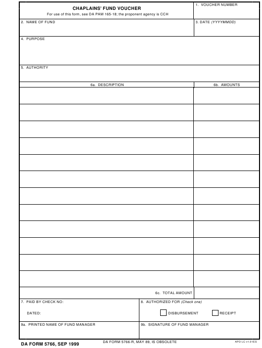 DA Form 5766 form preview