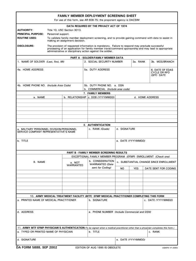 DA Form 5888 form preview