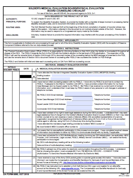 DA Form 5893 form preview