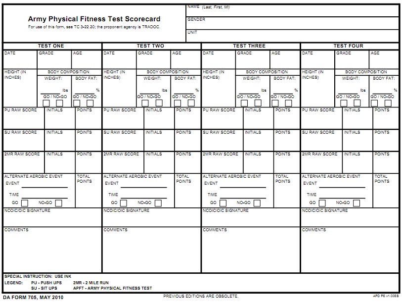 DA Form 705 form preview