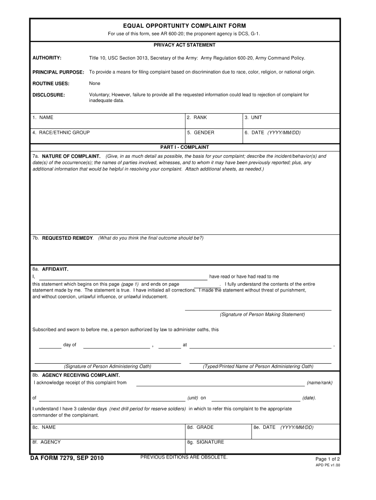 DA Form 7279 form preview