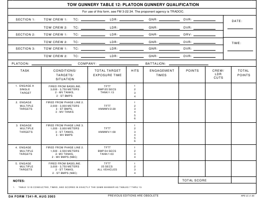 DA Form 7341-R form preview