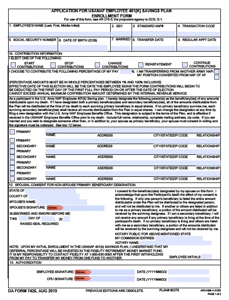 DA Form 7426 form preview