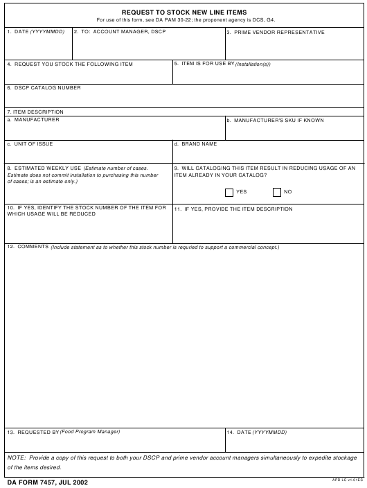 DA Form 7457 form preview