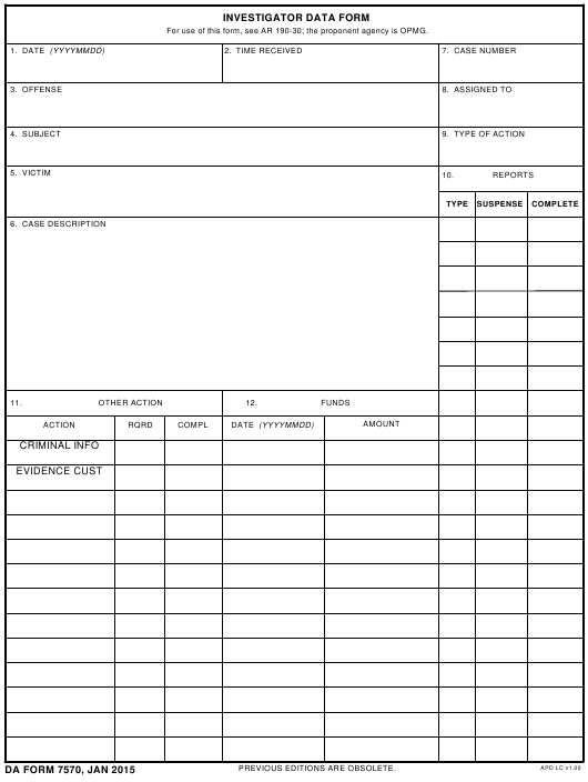 DA Form 7570 form preview