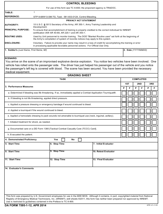 DA Form 7595-1-12 form preview