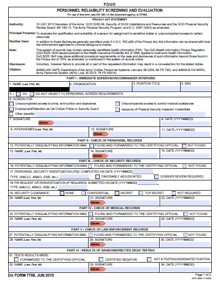 DA Form 7708 form preview