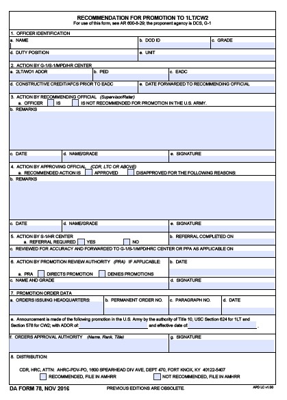 DA Form 78 form preview