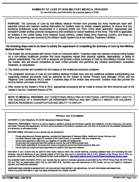 DA Form 7809 form preview