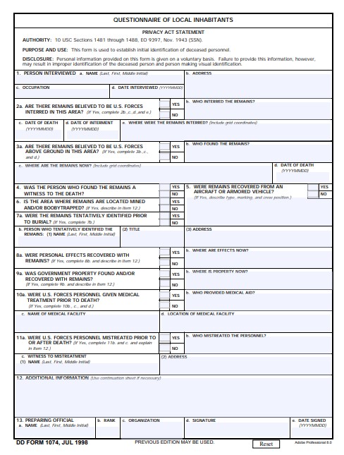 DD Form 1074 form preview