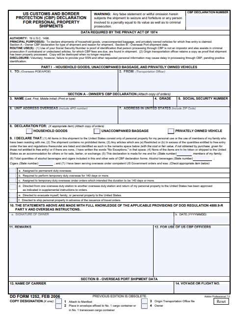 DD Form 1252 form preview