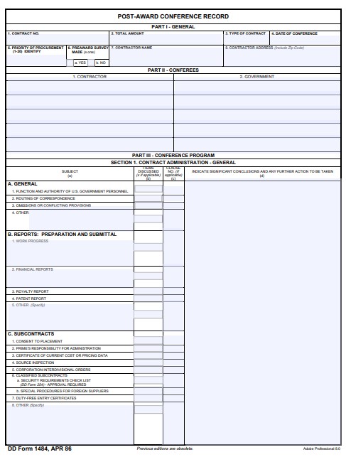 DD Form 1484 form preview