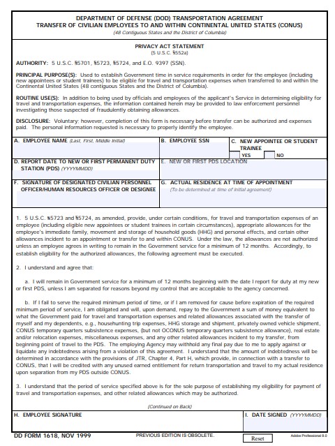 DD Form 1618 form preview