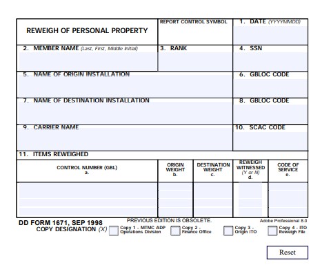 DD Form 1671 form preview