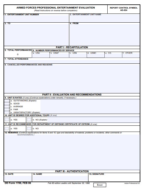 DD Form 1789 form preview