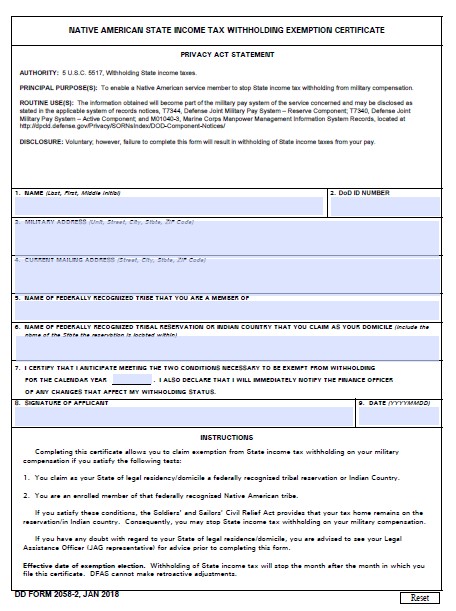 DD Form 2058-2 form preview