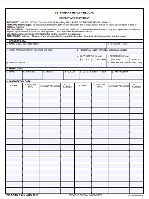 DD Form 2343 form preview