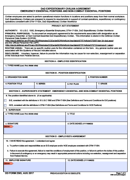 DD Form 2365 form preview