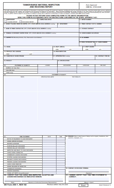 DD Form 250-1 form preview