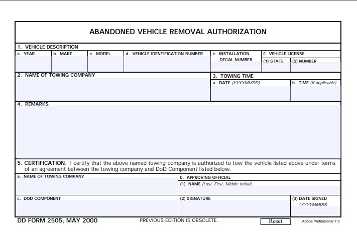 DD Form 2505 form preview