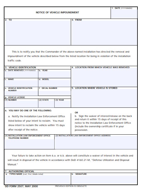 DD Form 2507 form preview