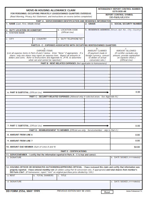 DD Form 2556 form preview