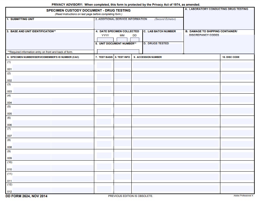 DD Form 2624 form preview