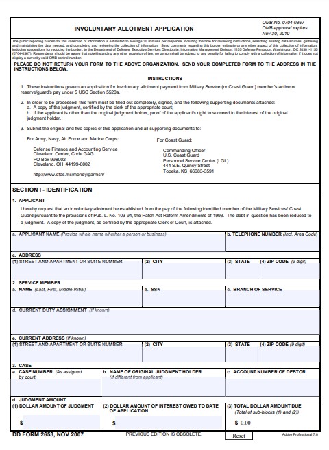 DD Form 2653 form preview
