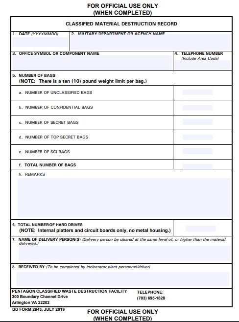 DD Form 2843 form preview