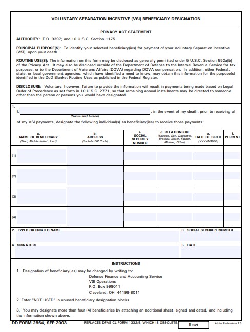 DD Form 2864 form preview