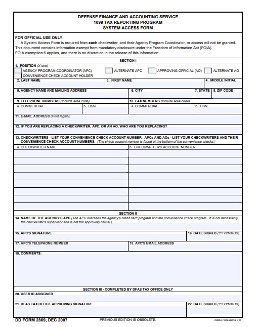 DD Form 2869 form preview