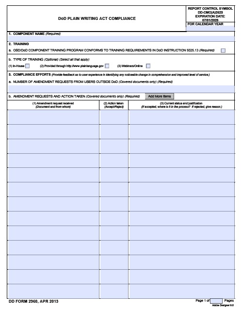 DD Form 2960 form preview
