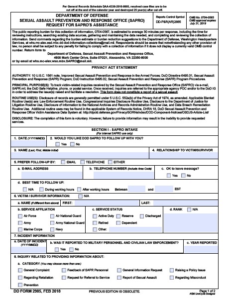 DD Form 2985 form preview