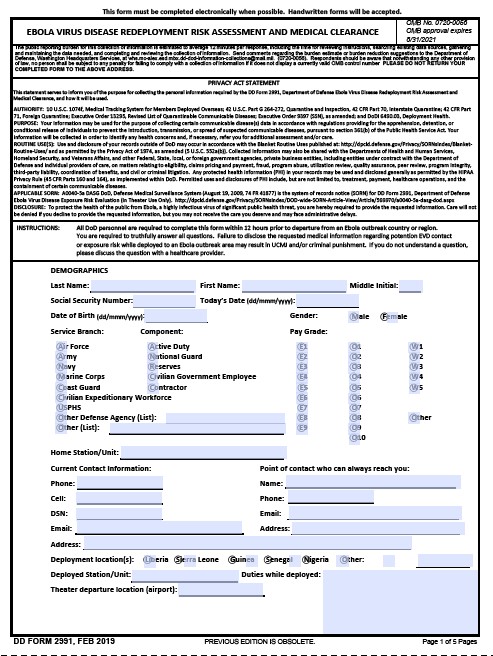 DD Form 2991 form preview