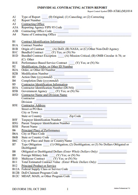 DD Form 350 form preview