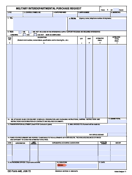 DD Form 448 form preview