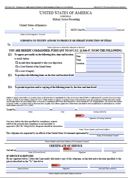 DD Form 453 form preview