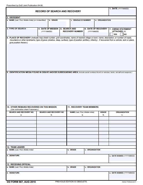 DD Form 567 form preview