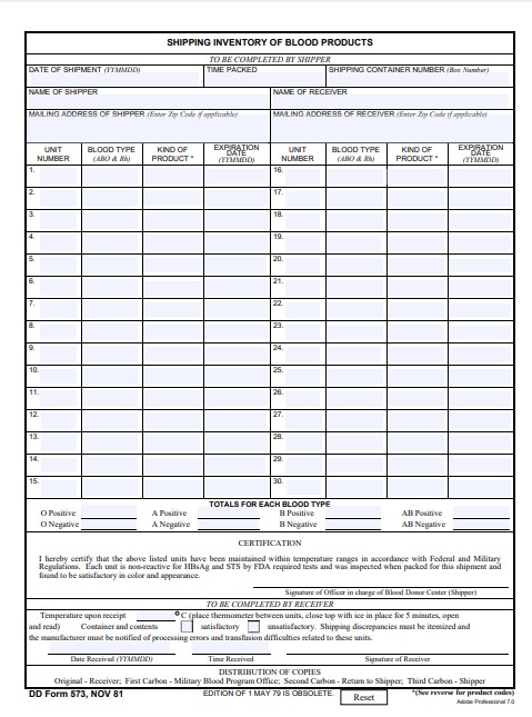 DD Form 573 form preview