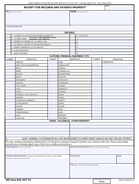 DD Form 675 form preview